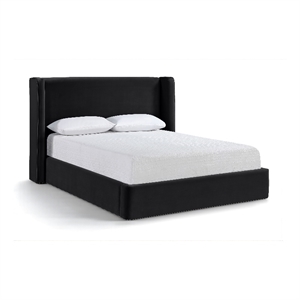 Bowery Hill Contemporary Black Velvet Upholstered Full Fully Slatted Bed
