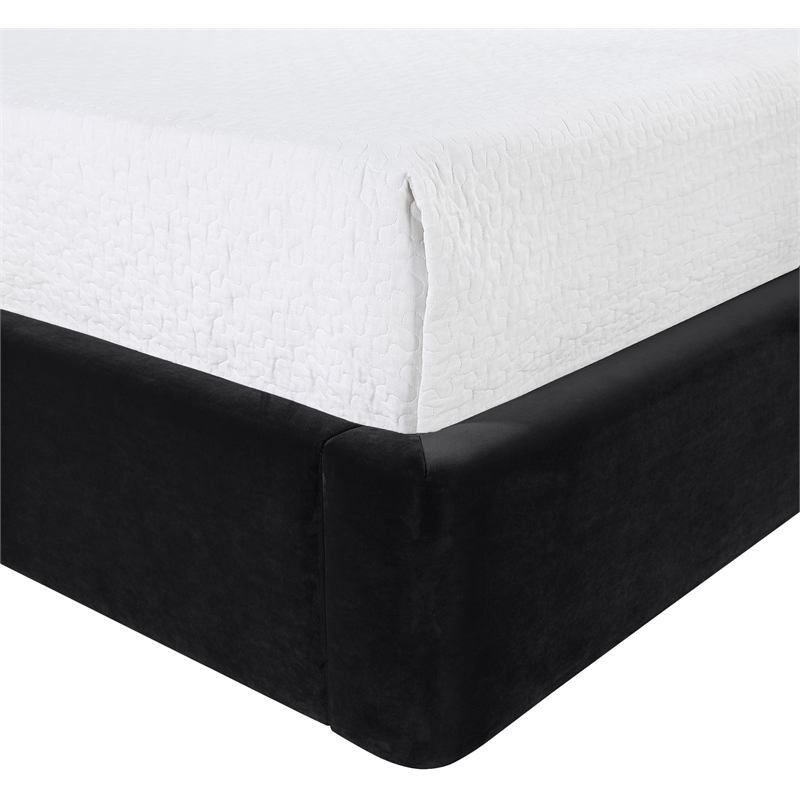 Bowery Hill Contemporary Black Velvet Upholstered Queen Fully Slatted Bed