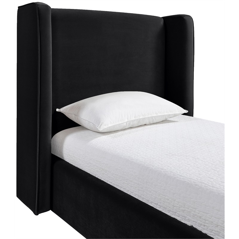 Bowery Hill Contemporary Black Velvet Upholstered Twin Fully Slatted Bed