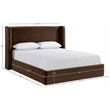 Bowery Hill Contemporary Brown Velvet Upholstered Queen Fully Slatted Bed
