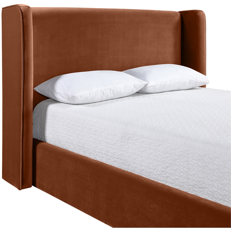 Bowery Hill Contemporary Cognac Velvet Upholstered Full Fully Slatted Bed