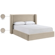 Bowery Hill Contemporary Cream Velvet Upholstered Full Fully Slatted Bed