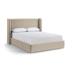 Bowery Hill Contemporary Cream Velvet Upholstered King Fully Slatted Bed