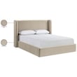 Bowery Hill Contemporary Cream Velvet Upholstered Queen Fully Slatted Bed