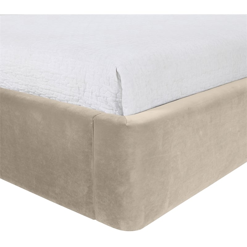 Bowery Hill Contemporary Cream Velvet Upholstered Twin Fully Slatted Bed