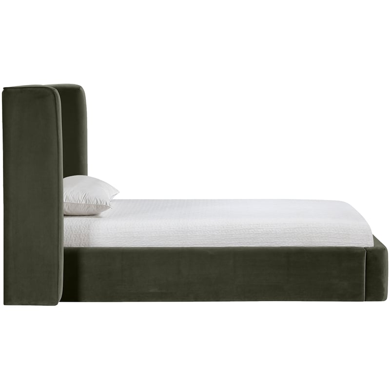 Bowery Hill Contemporary Green Velvet Upholstered Twin Fully Slatted Bed