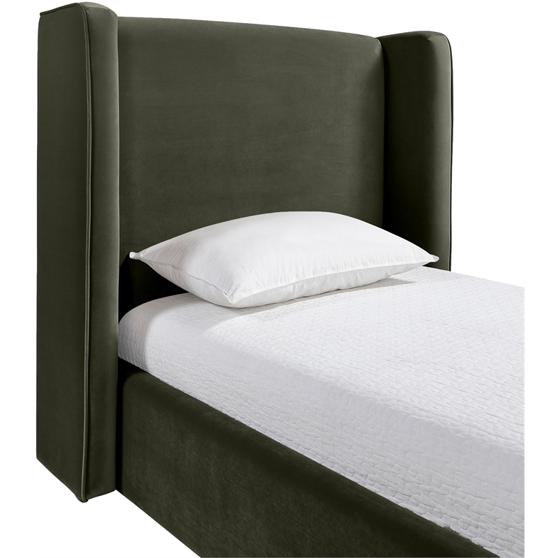 Bowery Hill Contemporary Green Velvet Upholstered Twin Fully Slatted Bed
