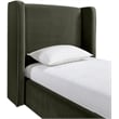 Bowery Hill Contemporary Green Velvet Upholstered Twin Fully Slatted Bed