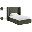 Bowery Hill Contemporary Green Velvet Upholstered Twin Fully Slatted Bed