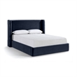 Bowery Hill Contemporary Navy Velvet Upholstered King Fully Slatted Bed