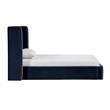 Bowery Hill Contemporary Navy Velvet Upholstered Twin Fully Slatted Bed
