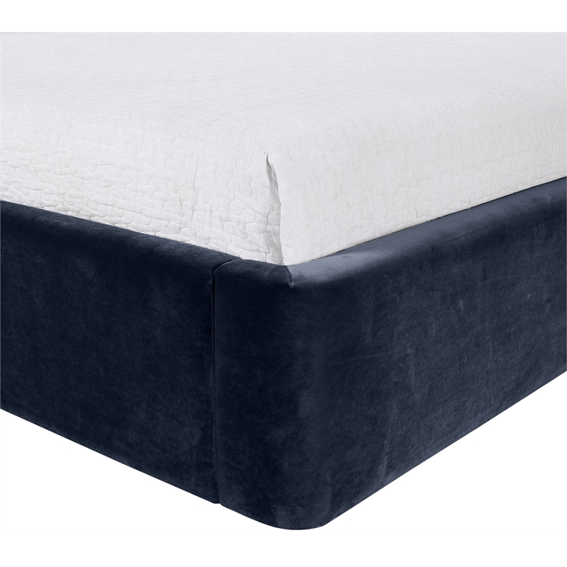 Bowery Hill Contemporary Navy Velvet Upholstered Twin Fully Slatted Bed