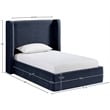 Bowery Hill Contemporary Navy Velvet Upholstered Twin Fully Slatted Bed
