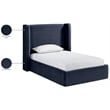 Bowery Hill Contemporary Navy Velvet Upholstered Twin Fully Slatted Bed