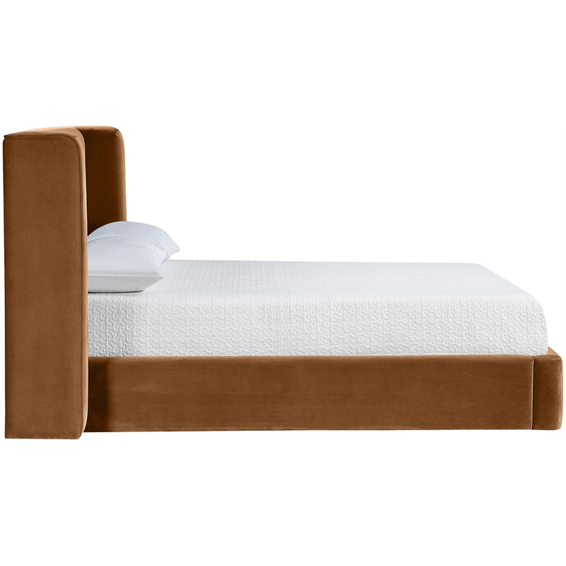 Bowery Hill Contemporary Saddle Velvet Upholstered Full Fully Slatted Bed