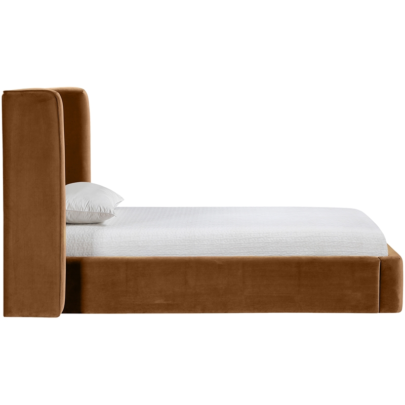 Bowery Hill Contemporary Saddle Velvet Upholstered Twin Fully Slatted Bed