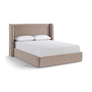 Bowery Hill Contemporary Taupe Velvet Upholstered Queen Fully Slatted Bed