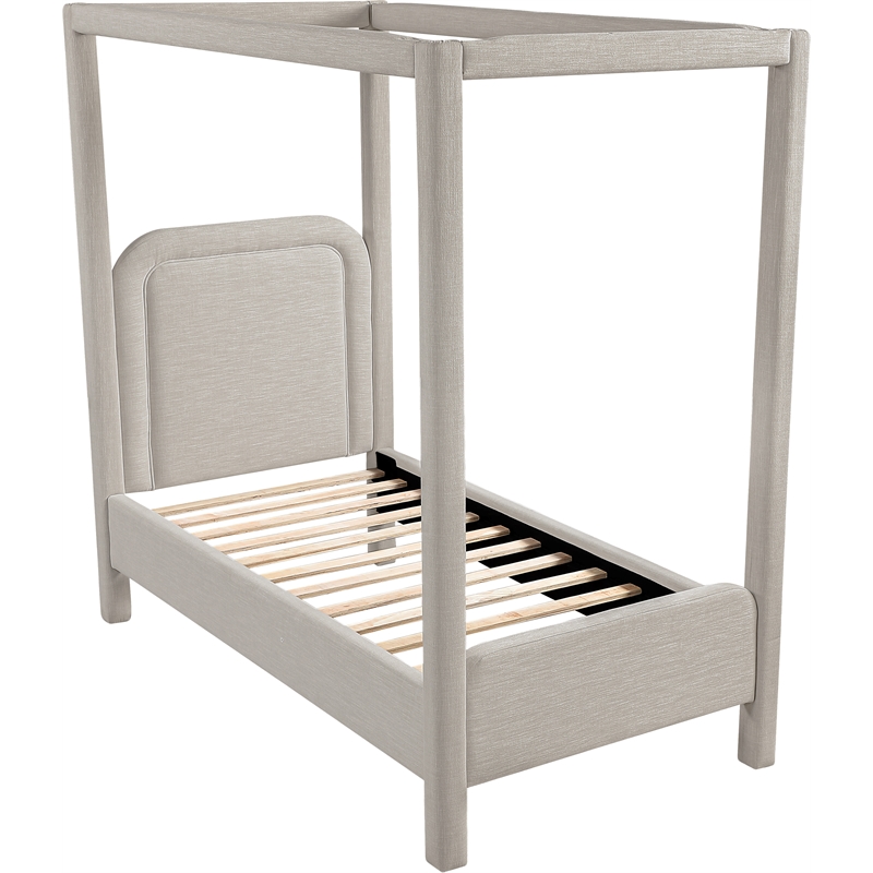 Bowery Hill Contemporary Beige Linen Textured Fabric Upholstered Twin Bed