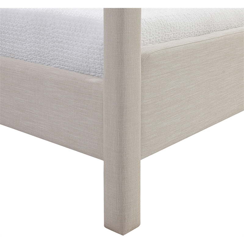 Bowery Hill Contemporary Beige Linen Textured Fabric Upholstered Twin Bed