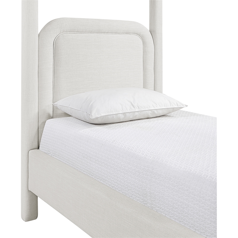 Bowery Hill Contemporary Cream Linen Textured Fabric Upholstered Twin Bed