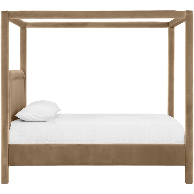 Bowery Hill Contemporary Beige Velvet Upholstered King Canopy Bed