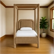 Bowery Hill Contemporary Beige Velvet Upholstered Twin Canopy Bed