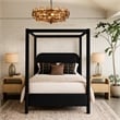 Bowery Hill Contemporary Black Velvet Upholstered King Canopy Bed