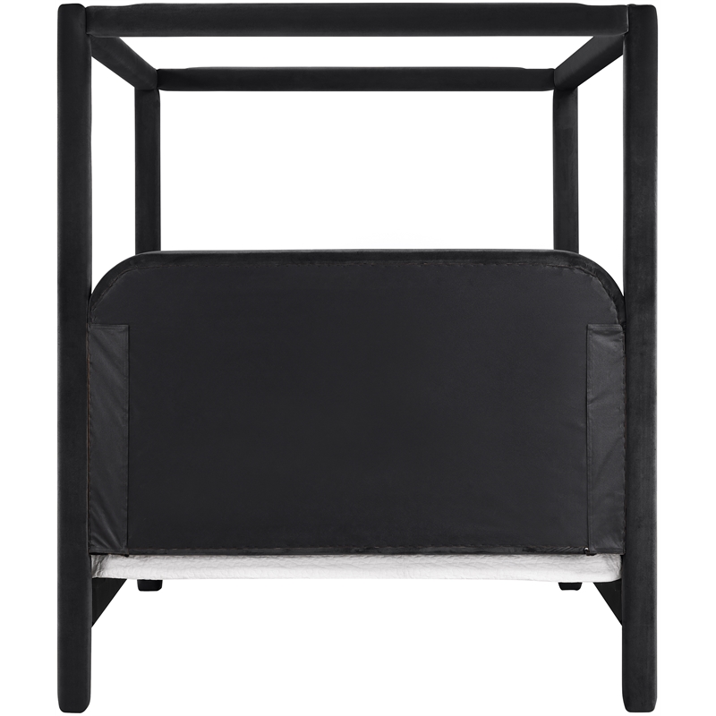 Bowery Hill Contemporary Black Velvet Upholstered King Canopy Bed