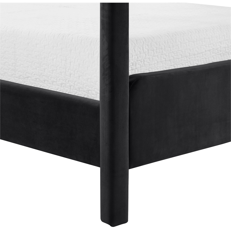 Bowery Hill Contemporary Black Velvet Upholstered King Canopy Bed