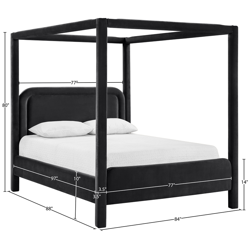 Bowery Hill Contemporary Black Velvet Upholstered King Canopy Bed