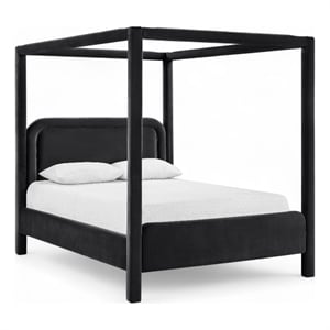 Bowery Hill Contemporary Black Velvet Upholstered King Canopy Bed