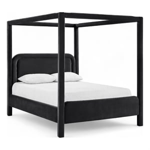 Bowery Hill Contemporary Black Velvet Upholstered Queen Canopy Bed