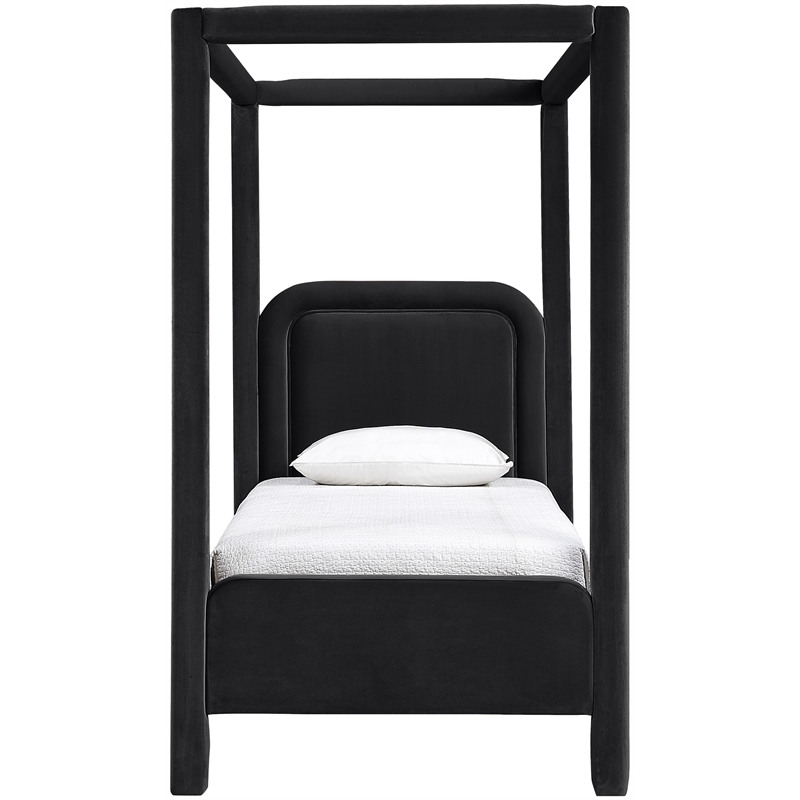 Bowery Hill Contemporary Black Velvet Upholstered Twin Canopy Bed