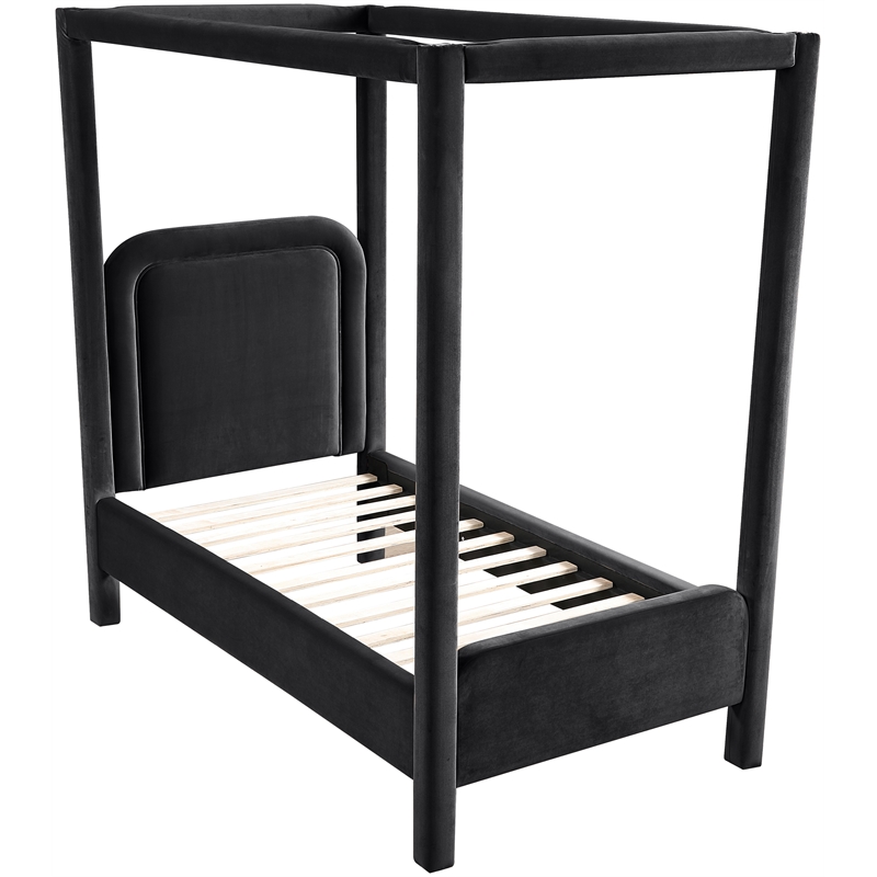 Bowery Hill Contemporary Black Velvet Upholstered Twin Canopy Bed