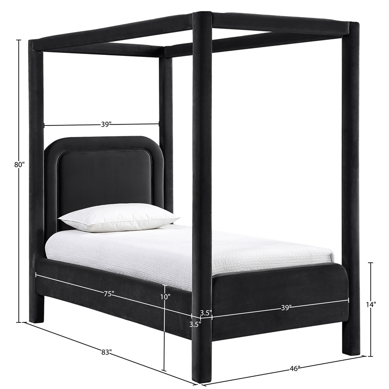 Bowery Hill Contemporary Black Velvet Upholstered Twin Canopy Bed