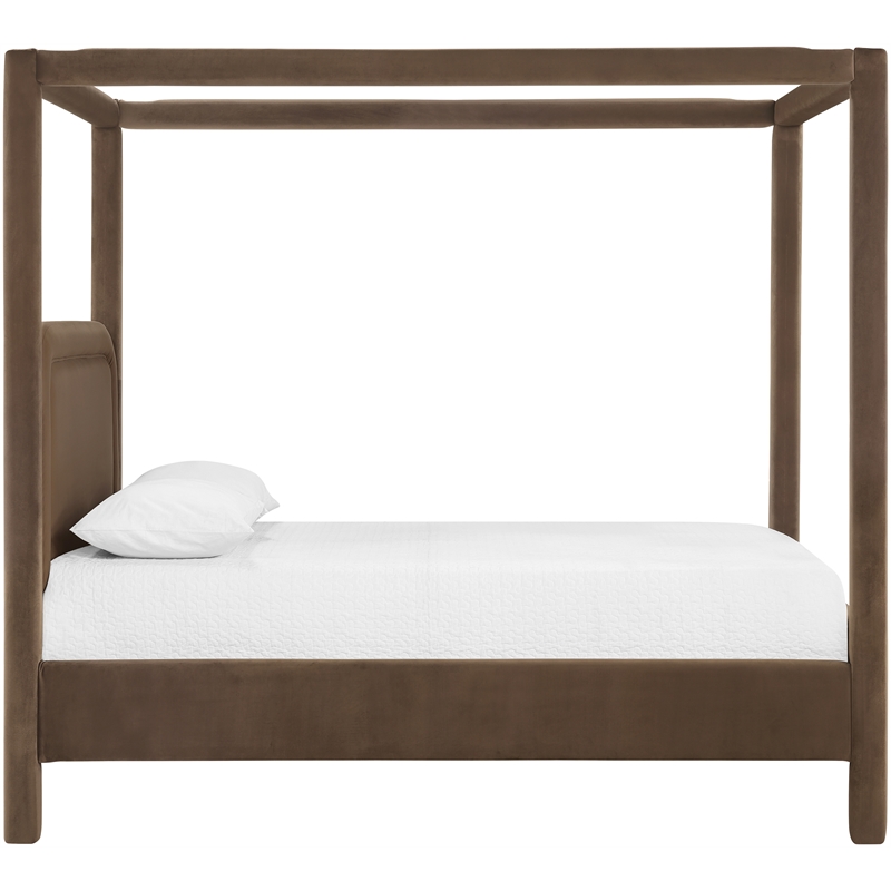 Bowery Hill Contemporary Brown Velvet Upholstered King Canopy Bed