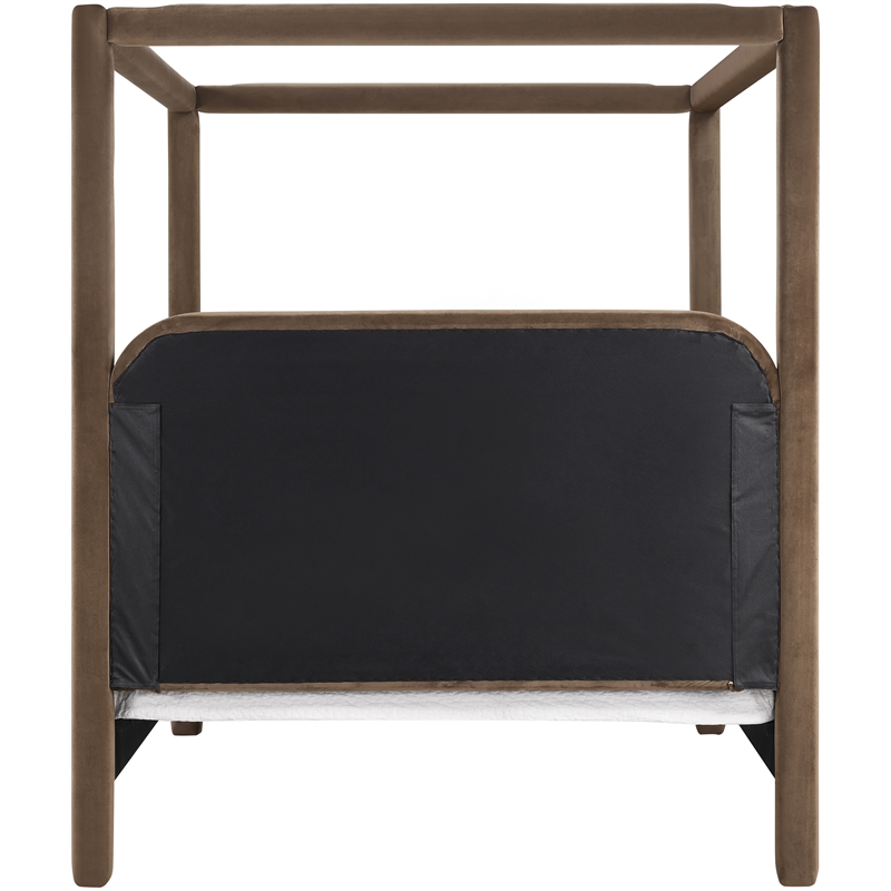 Bowery Hill Contemporary Brown Velvet Upholstered Queen Canopy Bed