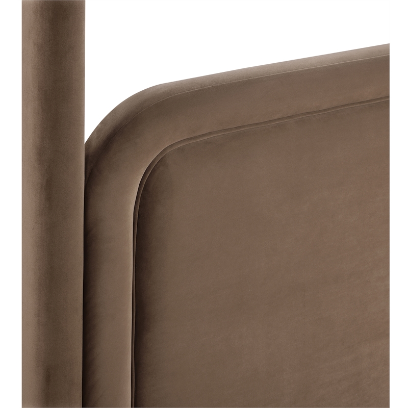 Bowery Hill Contemporary Brown Velvet Upholstered Queen Canopy Bed