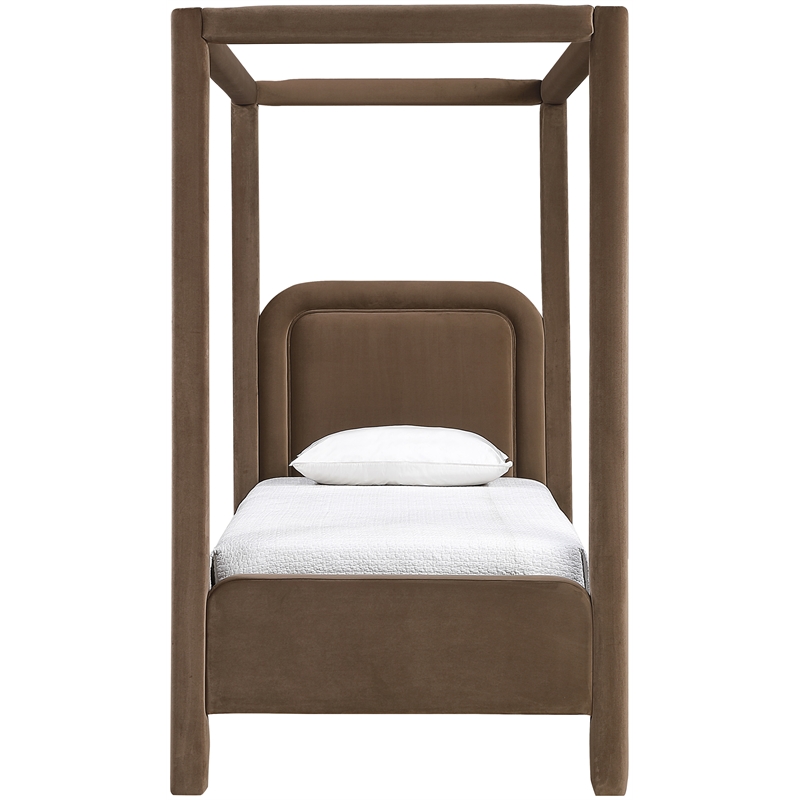 Bowery Hill Contemporary Brown Velvet Upholstered Twin Canopy Bed