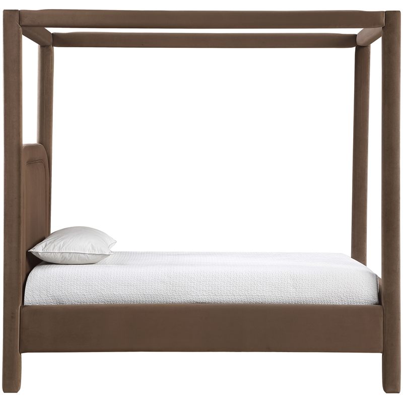 Bowery Hill Contemporary Brown Velvet Upholstered Twin Canopy Bed