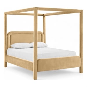Bowery Hill Contemporary Camel Velvet Upholstered Full Canopy Bed
