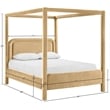 Bowery Hill Contemporary Camel Velvet Upholstered King Canopy Bed