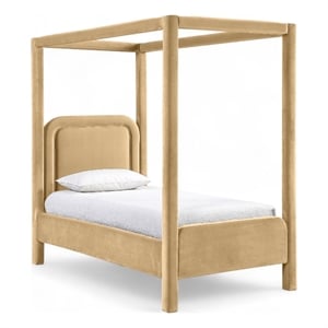 Bowery Hill Contemporary Camel Velvet Upholstered Twin Canopy Bed