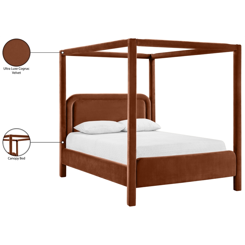 Bowery Hill Contemporary Cognac Velvet Upholstered Full Canopy Bed