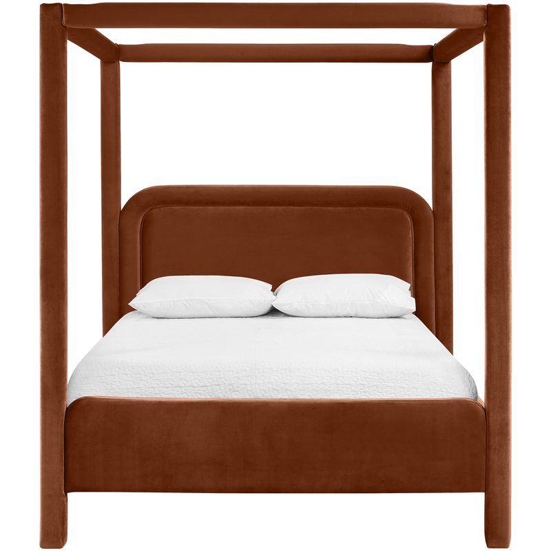 Bowery Hill Contemporary Cognac Velvet Upholstered Full Canopy Bed