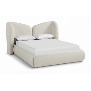 Bowery Hill Contemporary Cream Chenille Fabric Upholstered Queen Bed