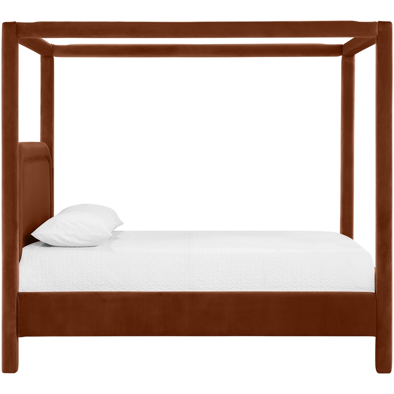 Bowery Hill Contemporary Cognac Velvet Upholstered King Canopy Bed