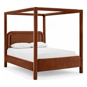 Bowery Hill Contemporary Cognac Velvet Upholstered Queen Bed