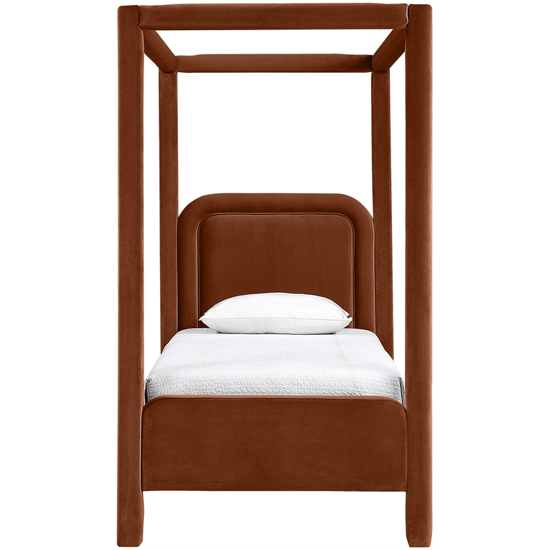 Bowery Hill Contemporary Cognac Velvet Upholstered Twin Canopy Bed
