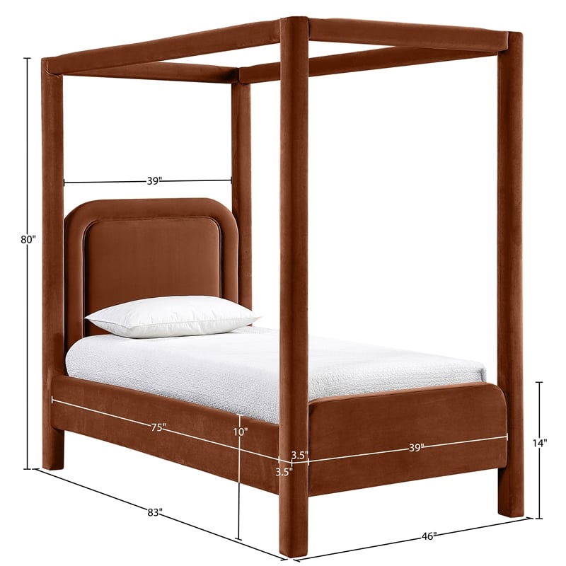 Bowery Hill Contemporary Cognac Velvet Upholstered Twin Canopy Bed